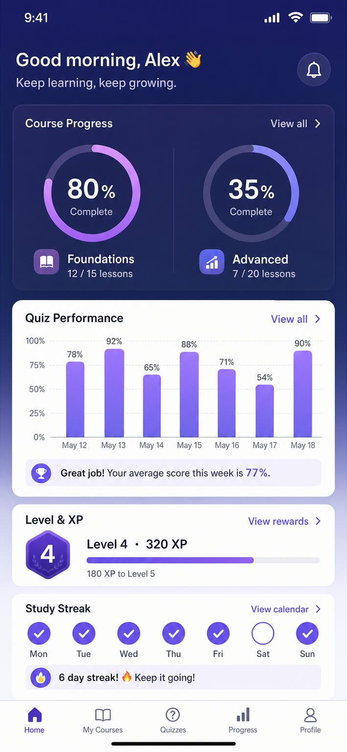 A high-fidelity Course creator app screen by Apps On Tap