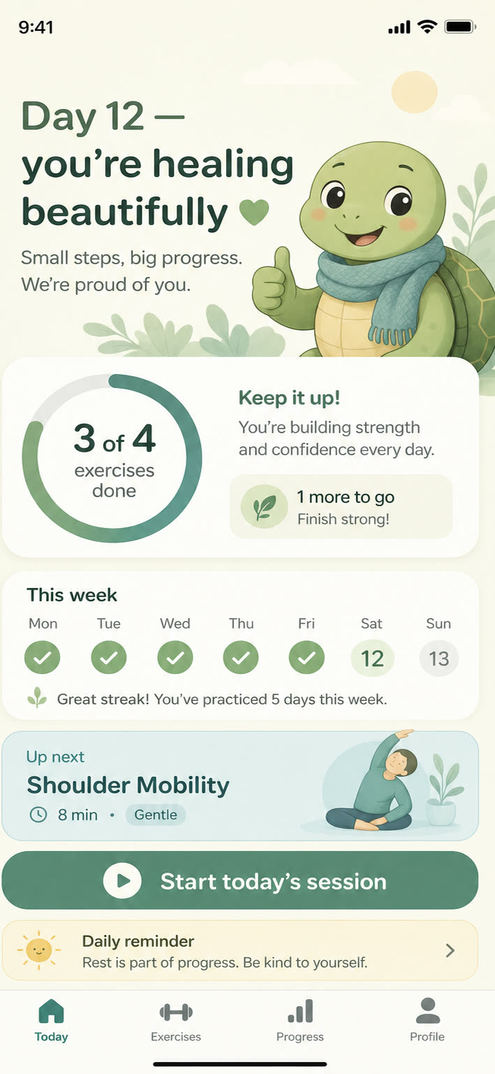 A high-fidelity Physical therapy app screen by Apps On Tap