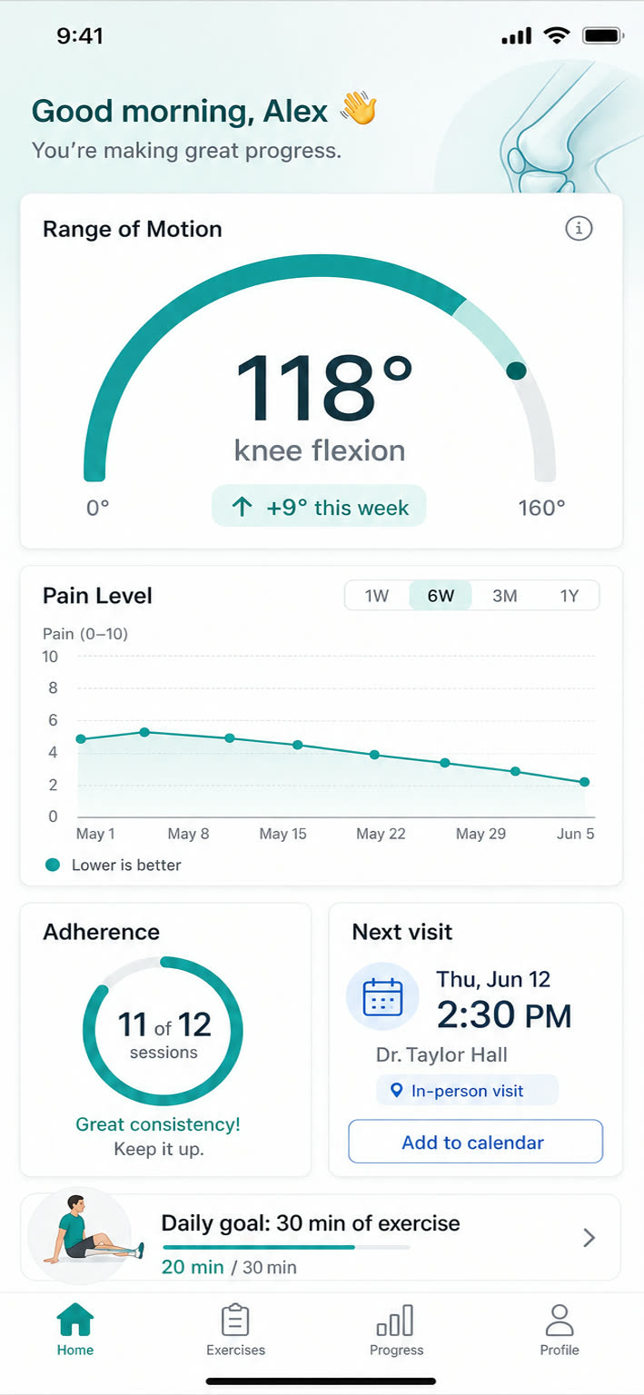 A high-fidelity Physical therapy app screen by Apps On Tap