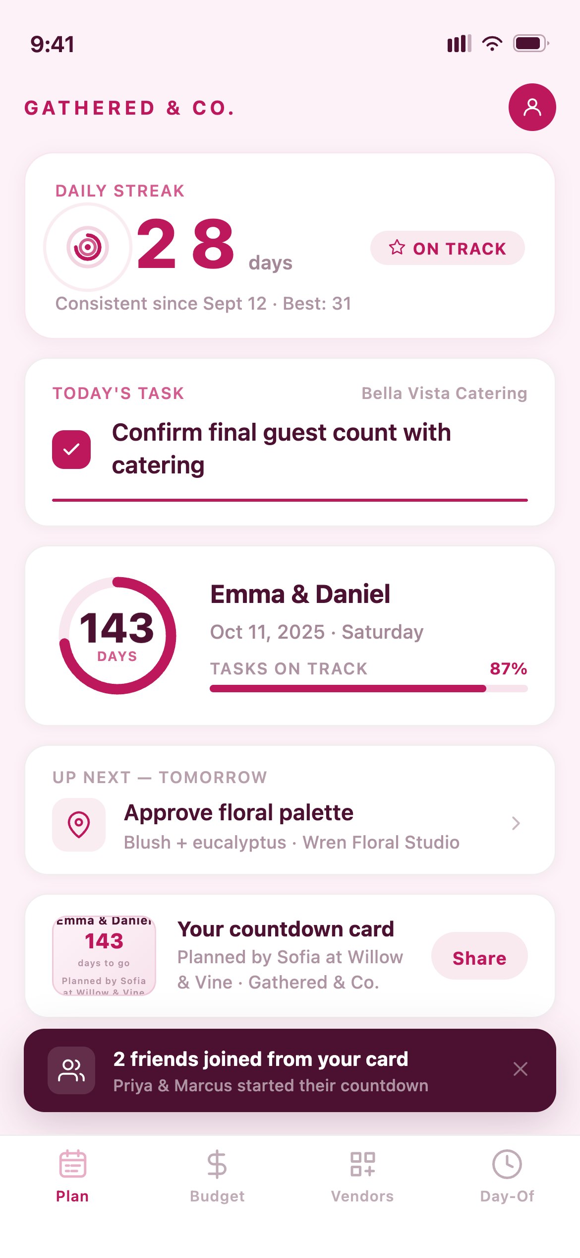 Gathered & Co. — an iOS app by Apps On Tap for wedding planners